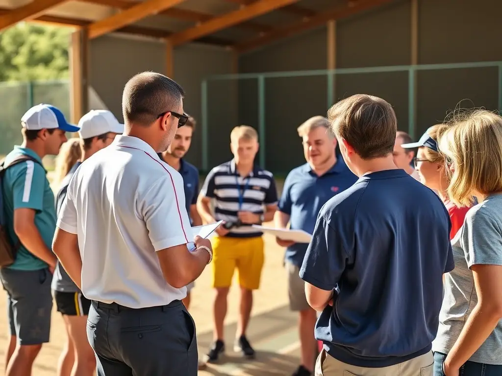A photograph of a skill development workshop at CLUB DU 15 AOUT, showing participants learning new techniques and improving their pétanque skills.
